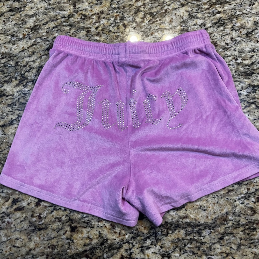 Juicy Couture Purple‎ Velour Rhinestone Logo Shorts Y2K Loungewear Women Size M